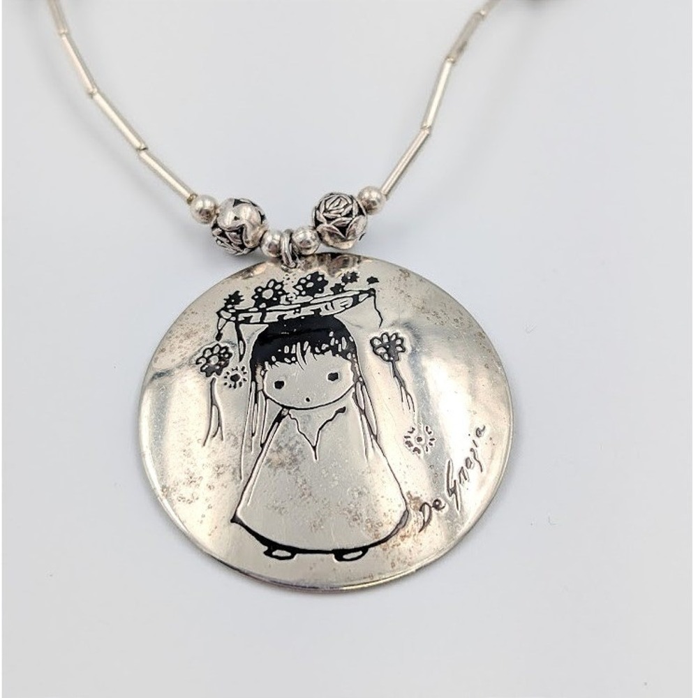 VTG Ted DeGrazia La Niña Native Girl Southwestern Necklace Signed Art to‎ Wear
